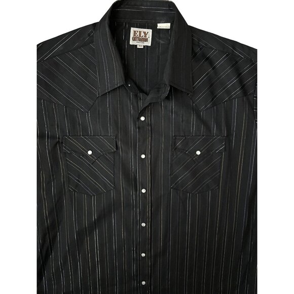 ELY CATTLEMAN LONG SLEEVE STRIPE WESTERN SNAP SHIRT Black Gold Blue Shimmer XL - Picture 1 of 7